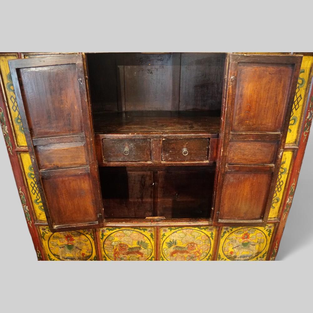 Painted Antique Tibetan decorated cabinet For Sale