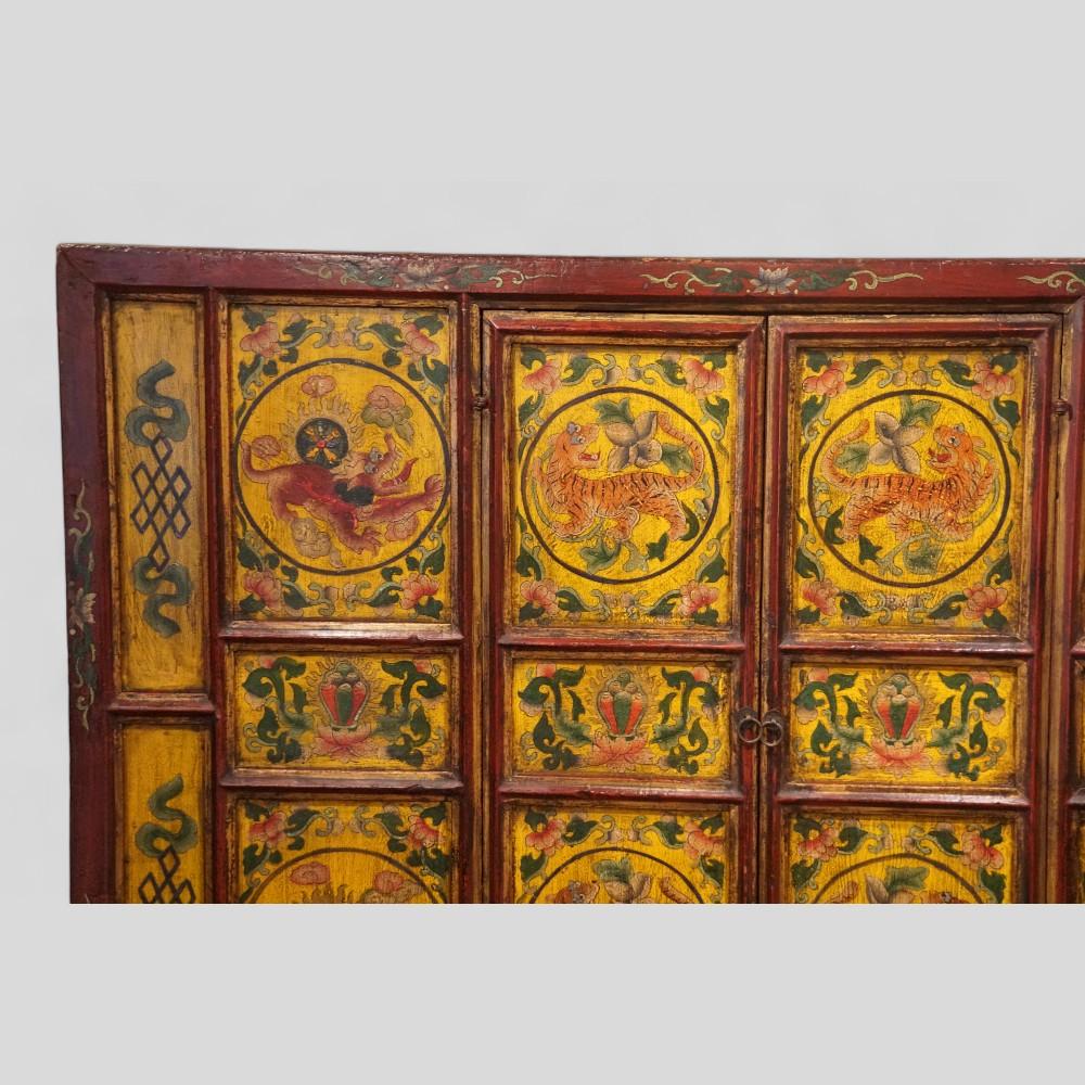 Elm Antique Tibetan decorated cabinet For Sale