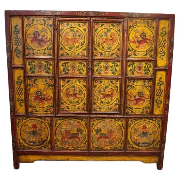 Antique Tibetan decorated cabinet  For Sale