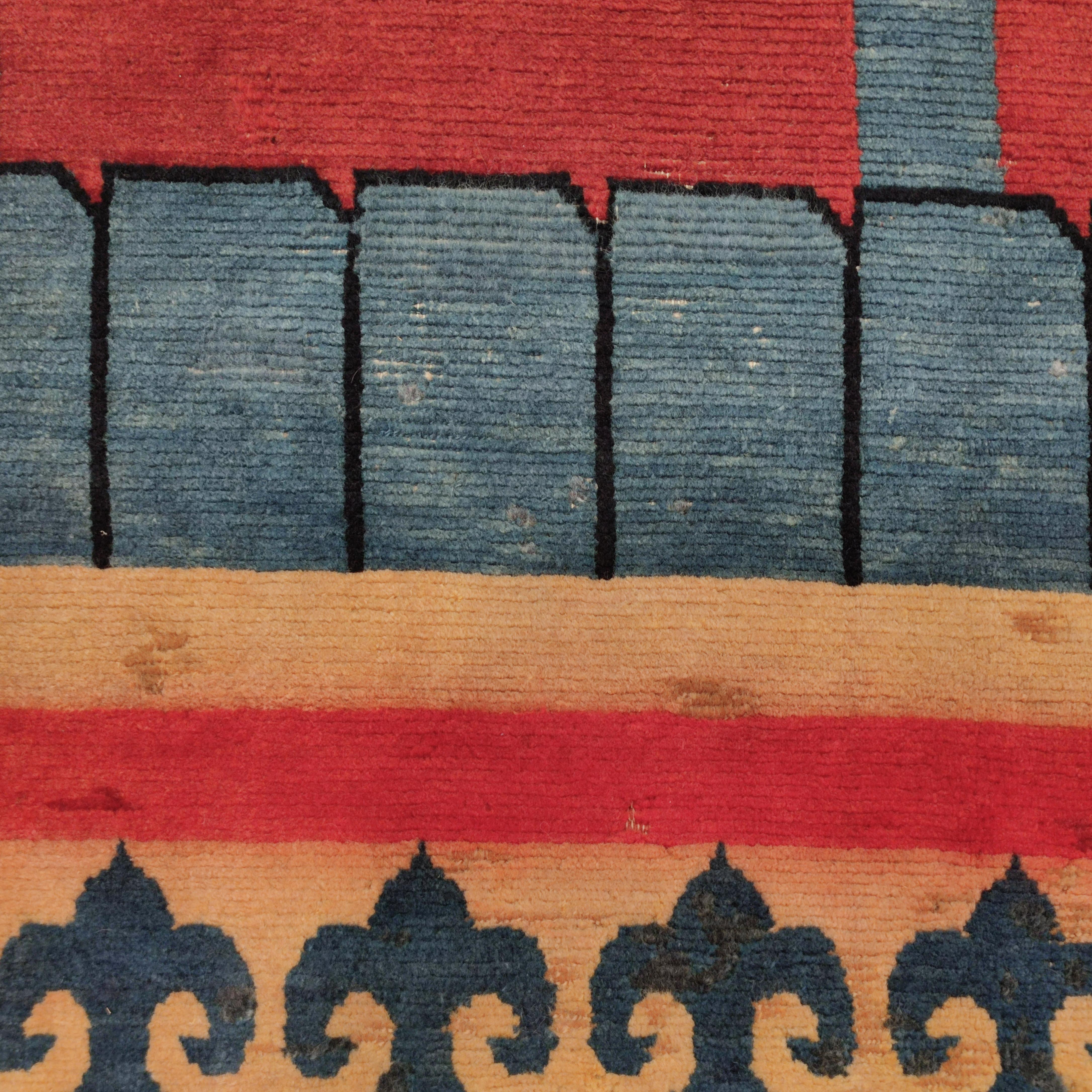 Hand-Knotted Antique Tibetan Door Rug For Sale