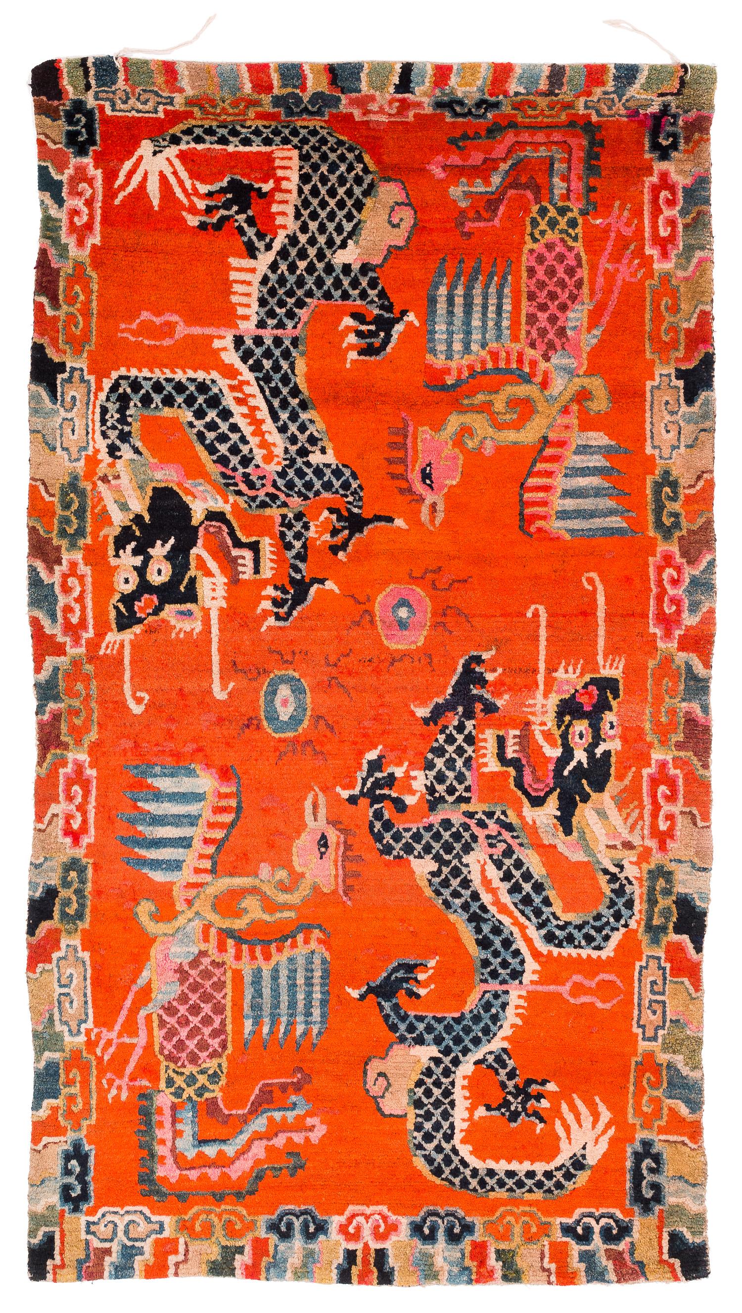Tapis tibétain ancien en laine de Khaden fait à la main avec bordure de nuages en vente 6