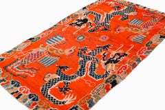 Antique Tibetan Dragon and Pheonix Handmade Khaden Wool Rug with Cloud Border