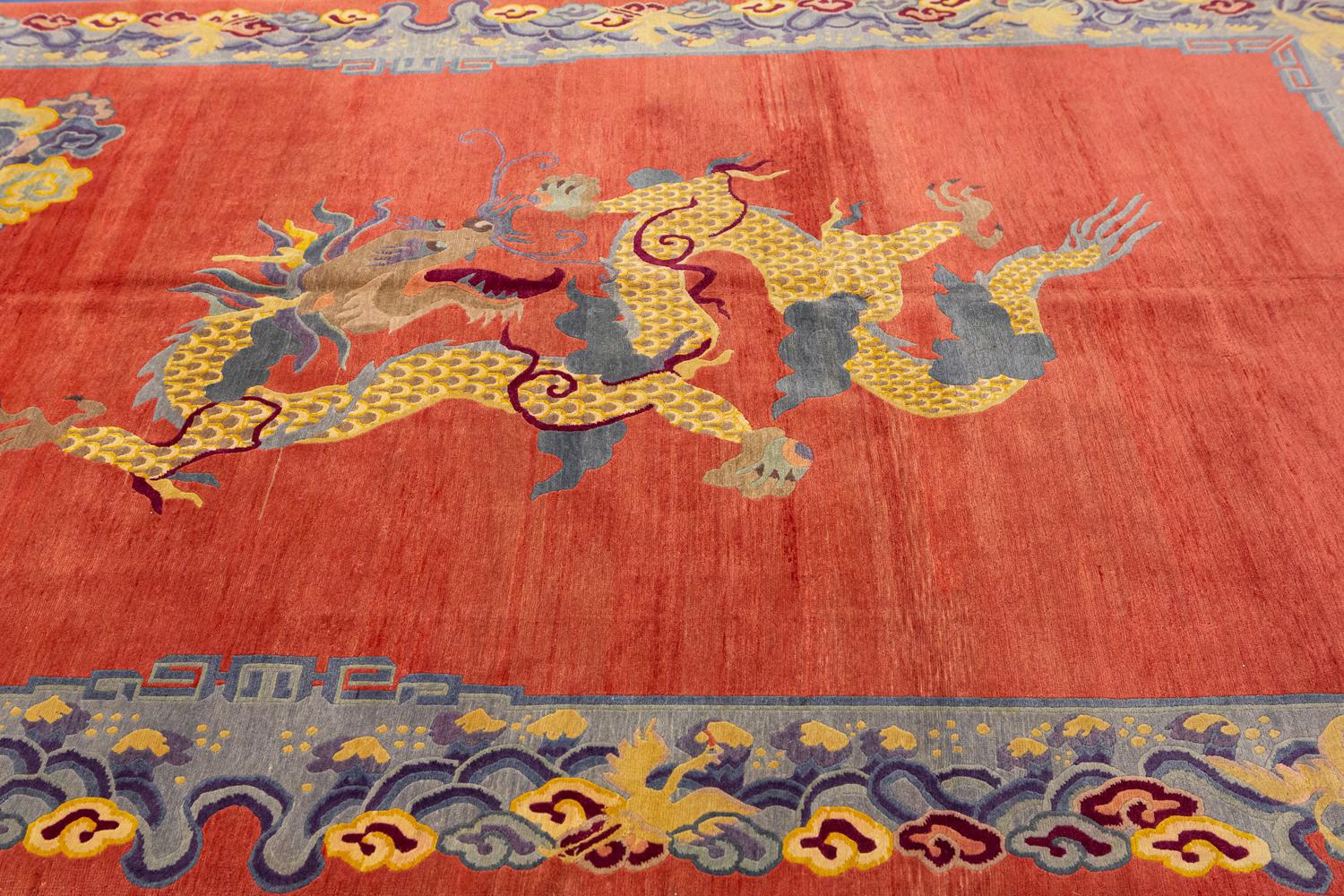 Other Antique Tibetan Dragon Design Rug, 1920-1950