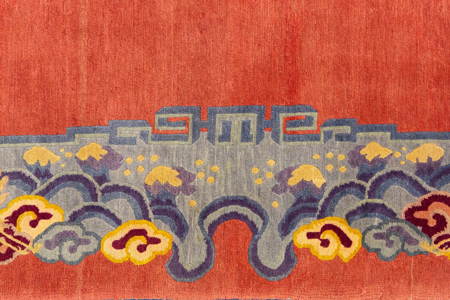 Wool Antique Tibetan Dragon Design Rug, 1920-1950