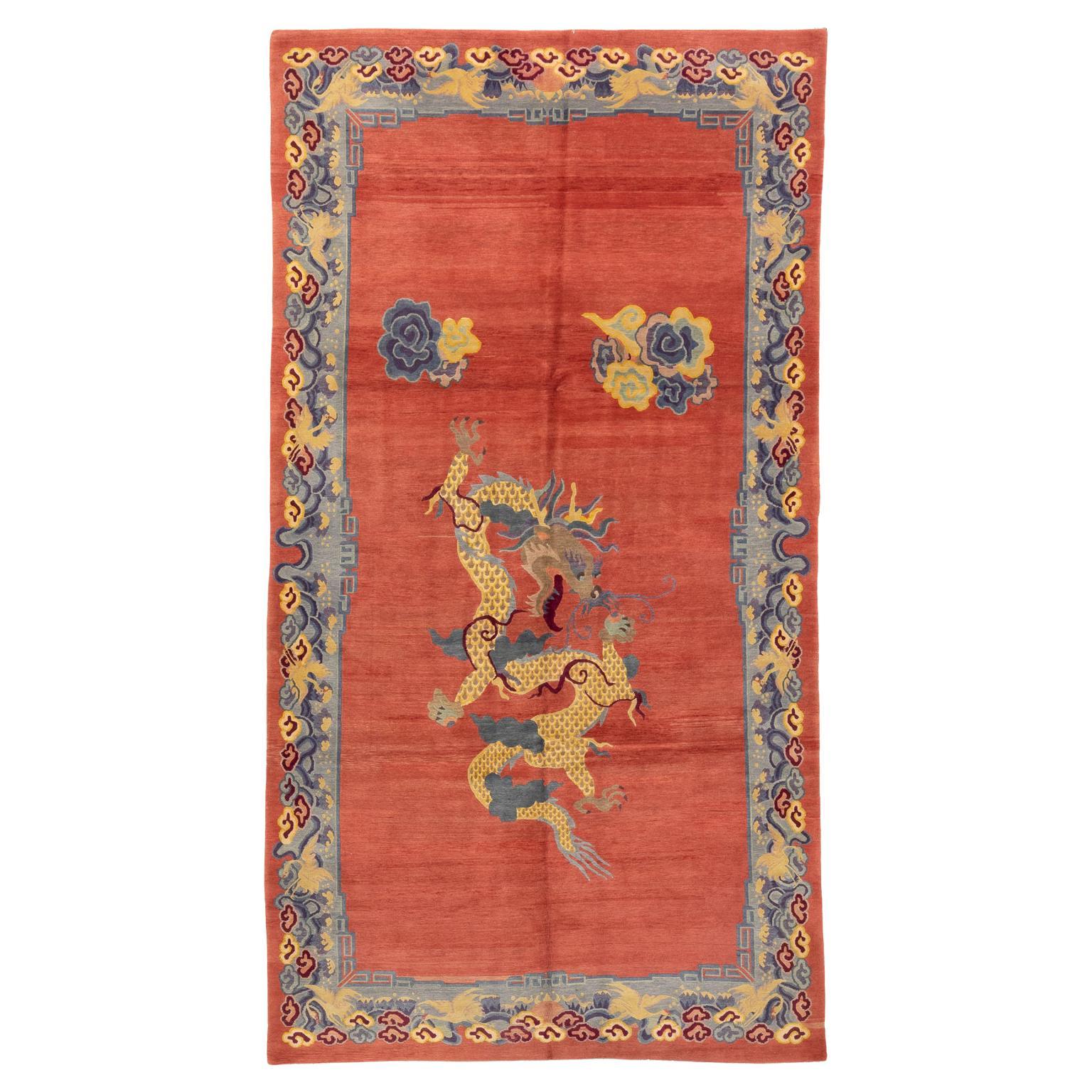 Antique Tibetan Dragon Design Rug, 1920-1950