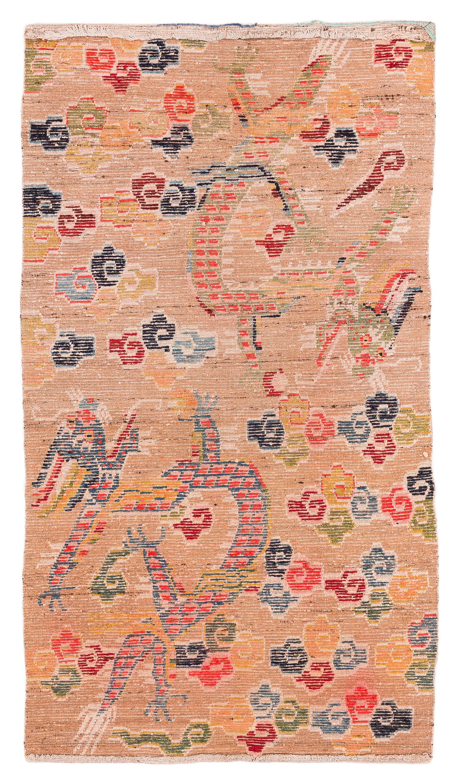 Alfombra Tibetana Antigua Dragones y Nubes Tan Khaden Alfombra Pequeña de Lana en venta 7