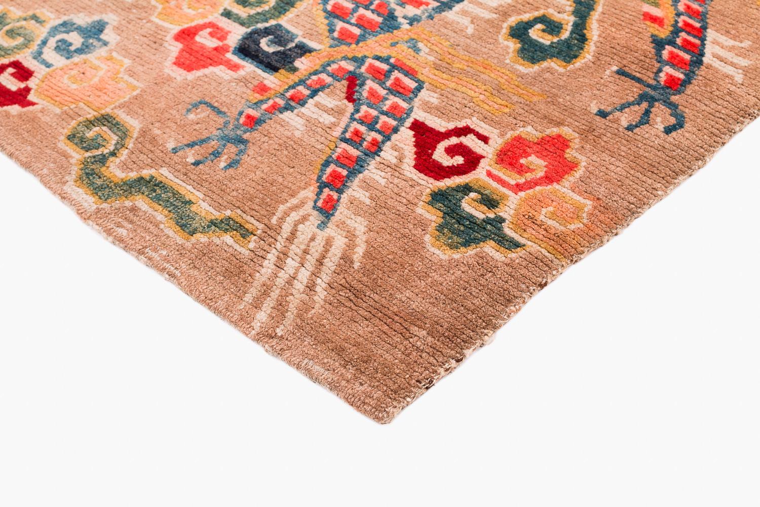Alfombra Tibetana Antigua Dragones y Nubes Tan Khaden Alfombra Pequeña de Lana Tibetano en venta