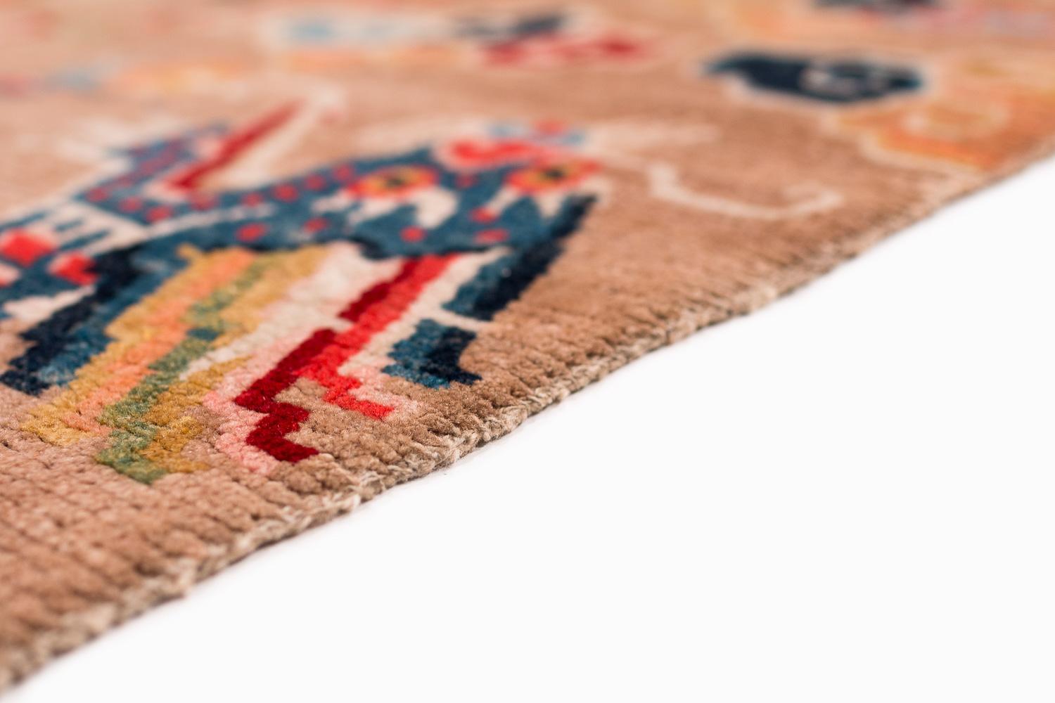 Alfombra Tibetana Antigua Dragones y Nubes Tan Khaden Alfombra Pequeña de Lana en venta 2