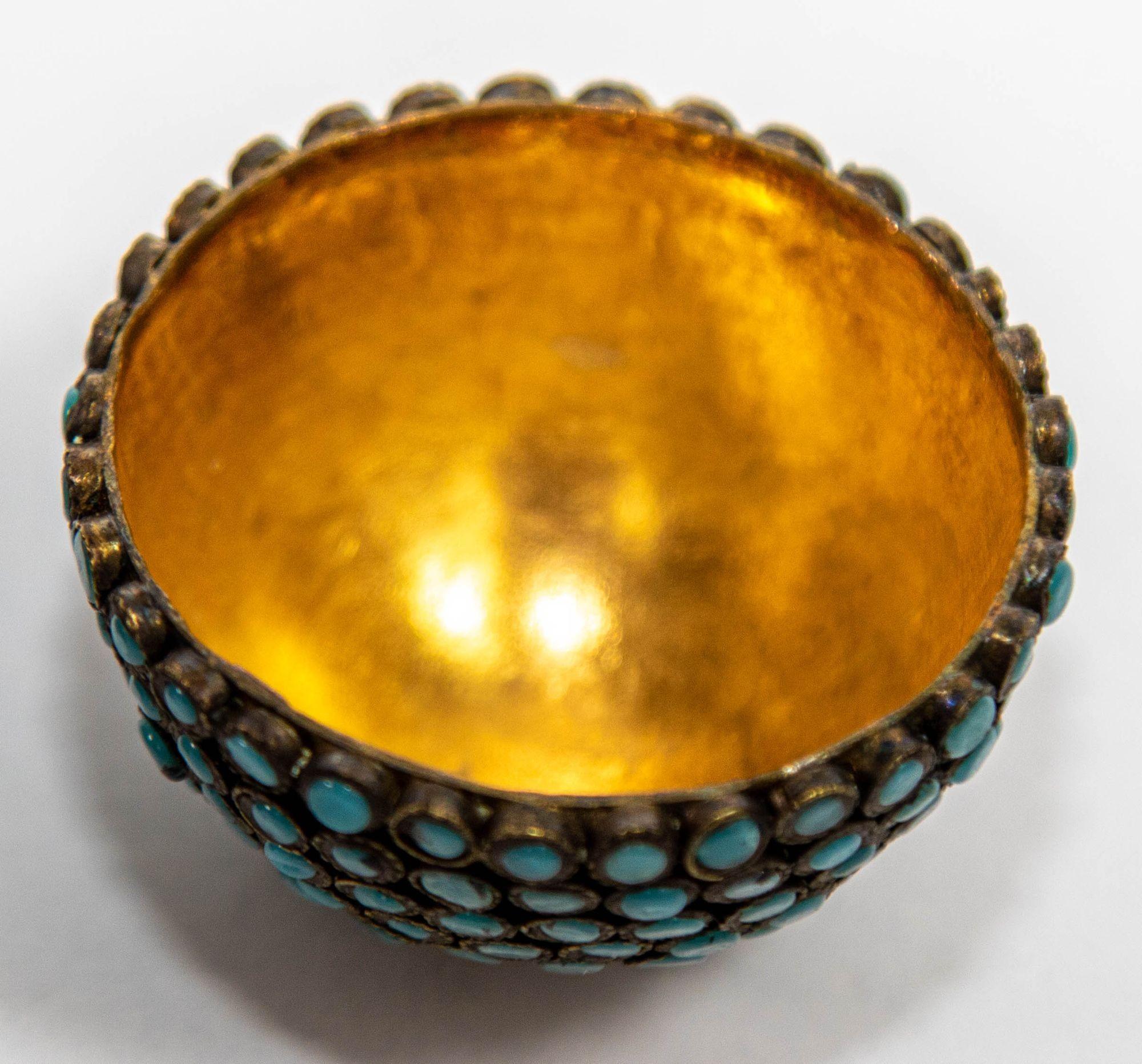 Antique Tibetan Egg Shaped Box with Turquoise Blue Stone Inlay In Good Condition For Sale In North Hollywood, CA