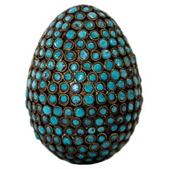 Vintage Tibetan Egg Shaped Box with Turquoise Blue Stone Inlay