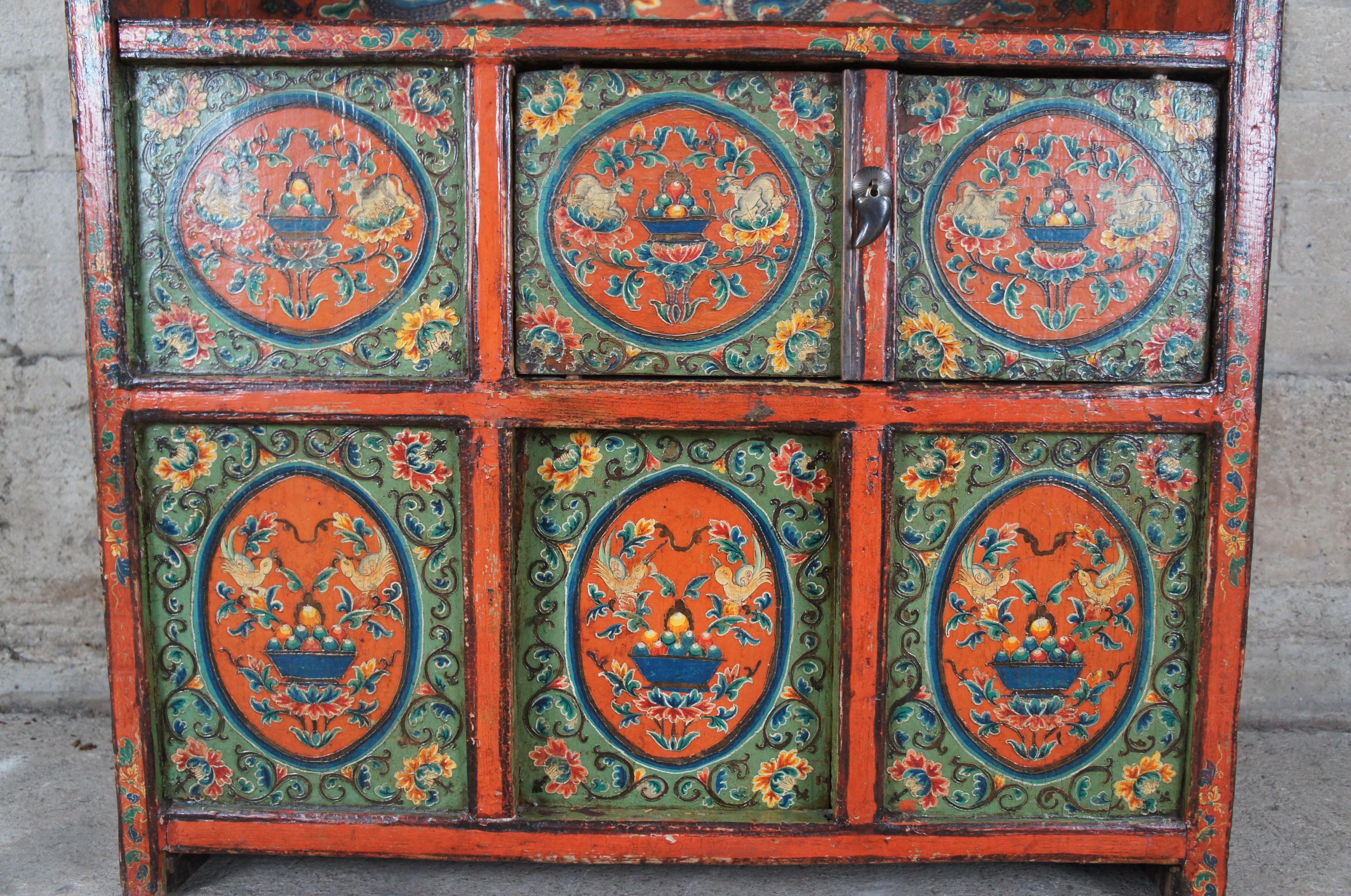 Antique Tibetan Elm Pegam Apothecary Bookcase Chest Altar Cabinet Bench Seat For Sale 1