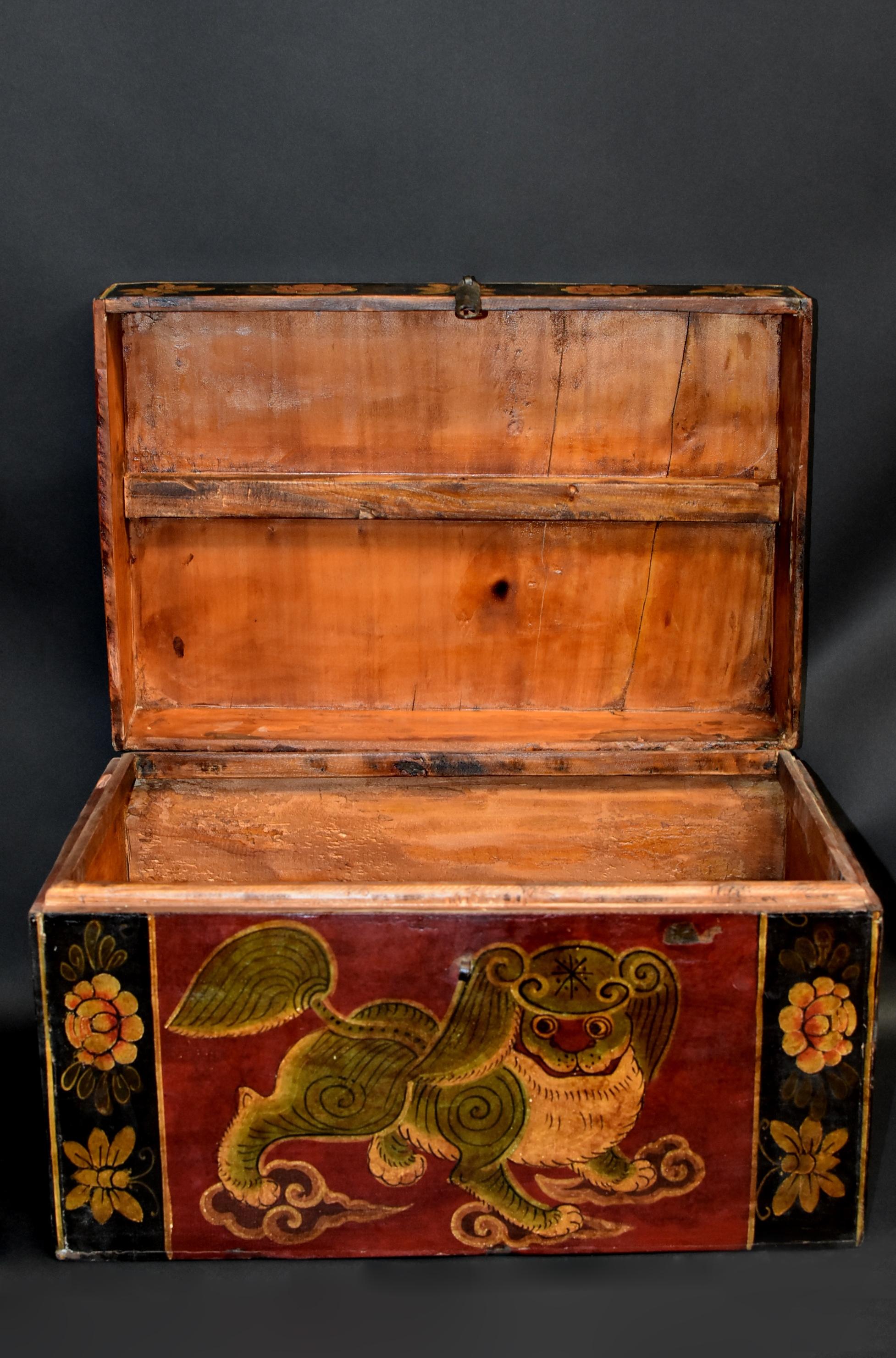 Antique Tibetan Foo Dog Box Hand Painted Box 6 3