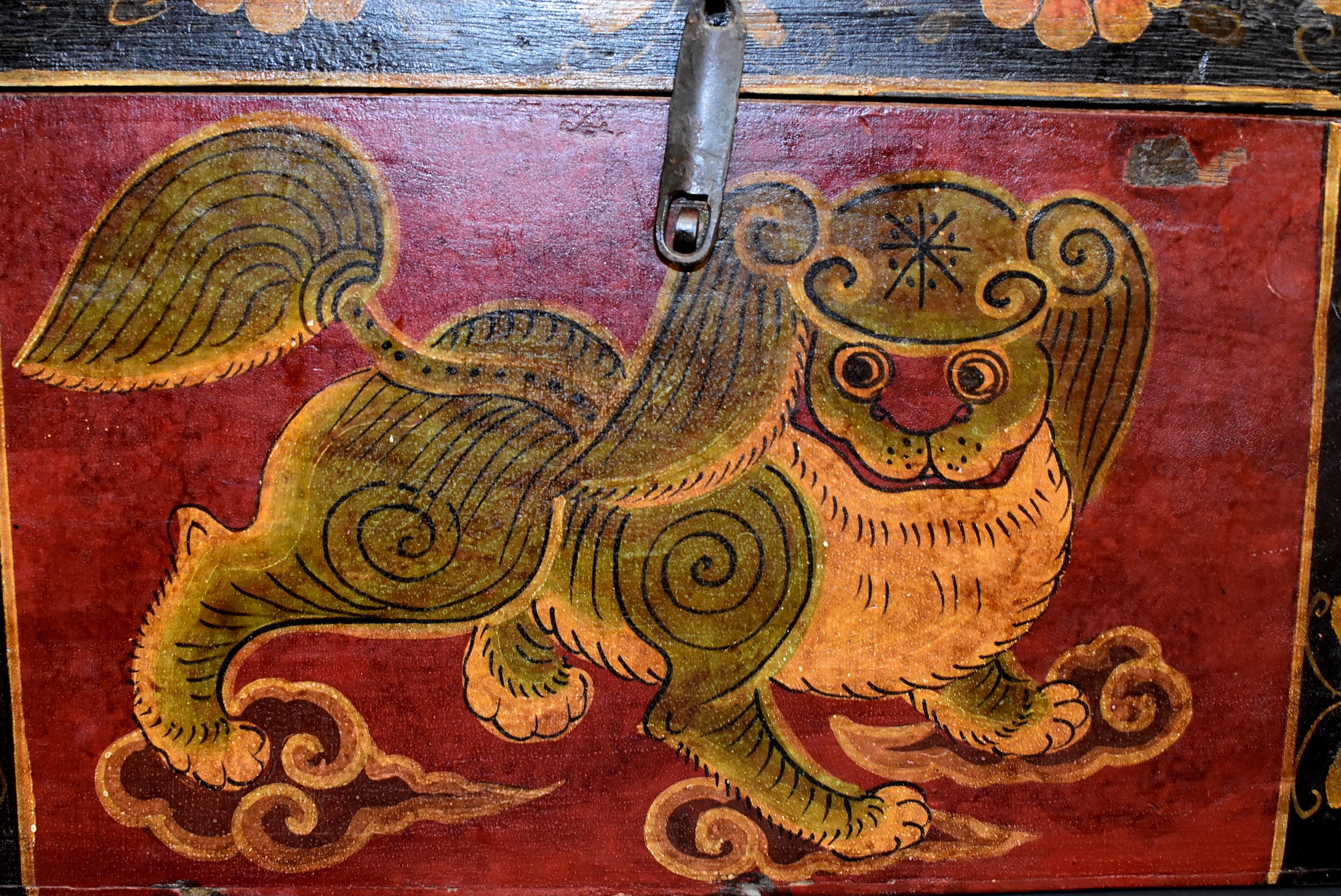 Antique Tibetan Foo Dog Box Hand Painted Box 6 5