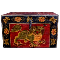 Vintage Tibetan Foo Dog Box Hand Painted Box 6