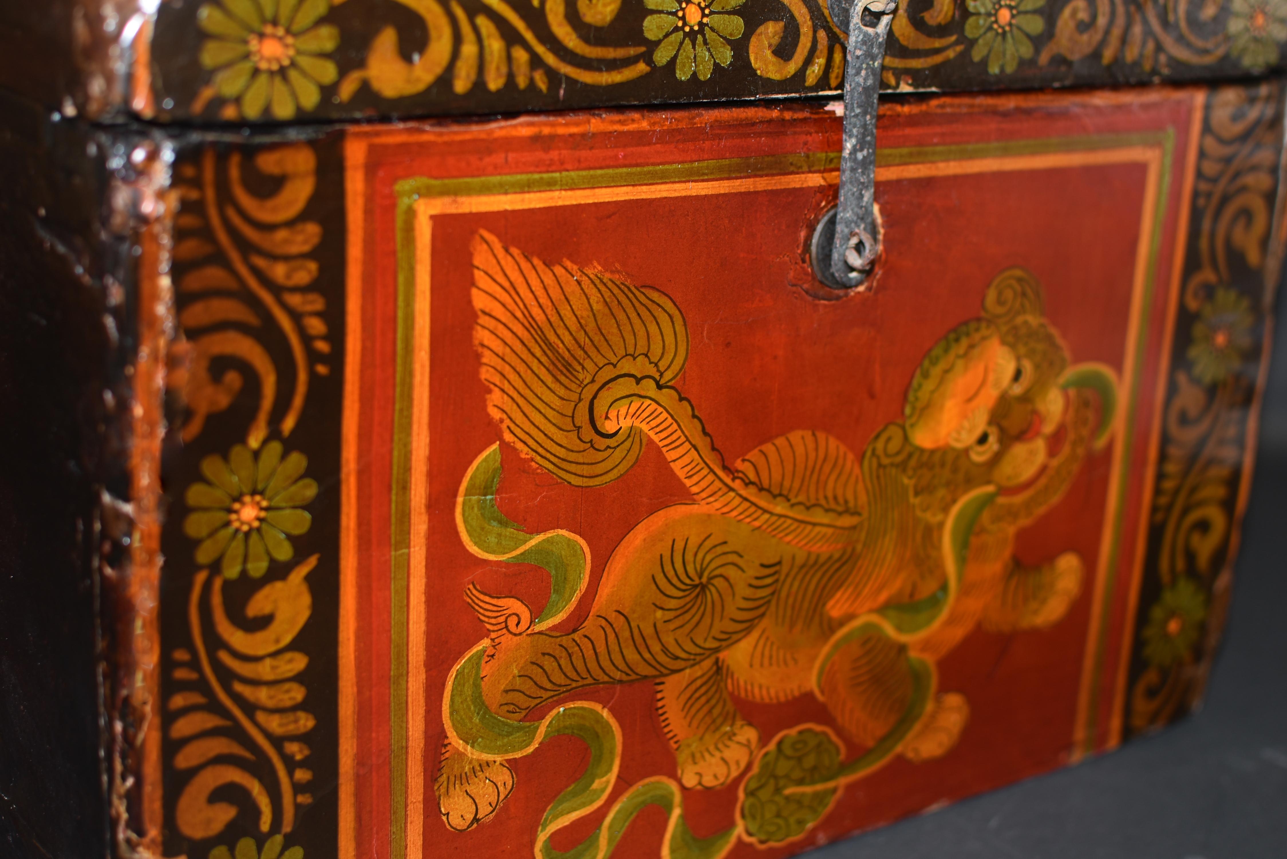Bronze Antique Tibetan Foo Dog Box Hand Painted