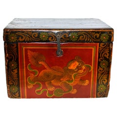 Antique Tibetan Foo Dog Box Hand Painted