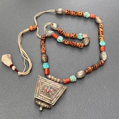 Antique Tibetan Gau Box Pendant Necklace