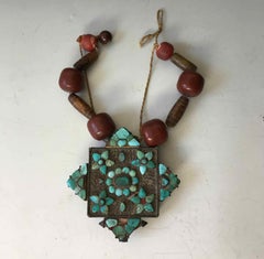 Antique Tibetan Ga`U Box Silver Turquoise Young Husband Collection 19th C