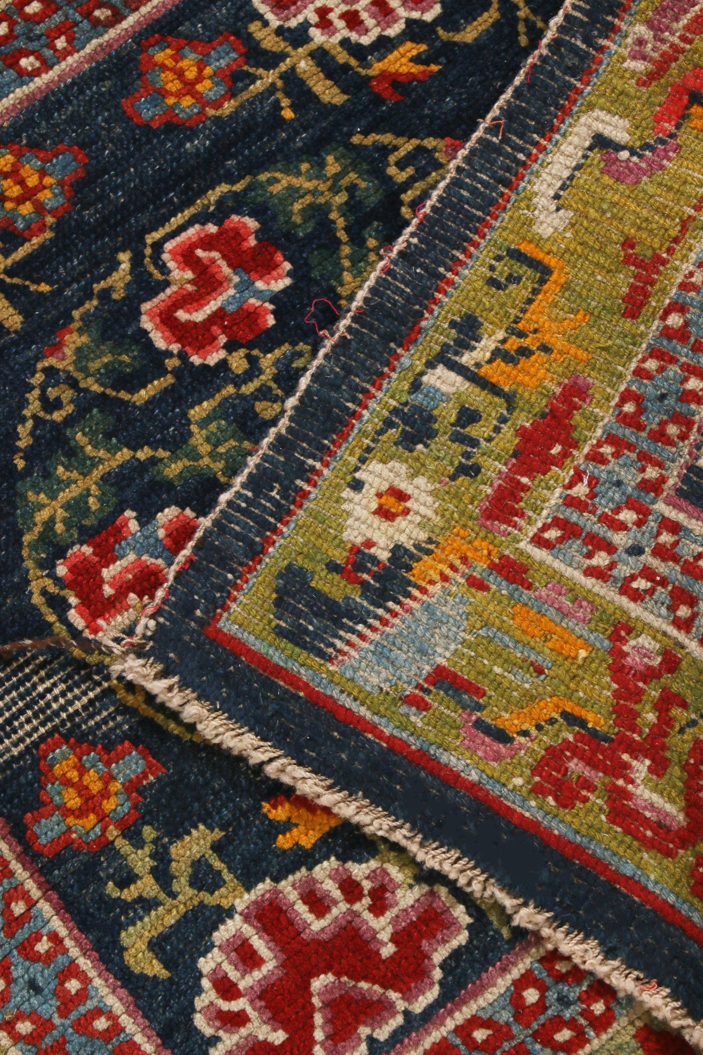 Antique Tibetan Geometric Green and Red Wool Floral Rug by Rug & Kilim In Good Condition For Sale In Long Island City, NY