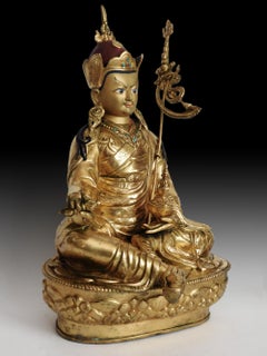 Antique Tibetan Gilt Bronze Demon Queller Padmasambhava Guru Rinpoche Buddha 蓮花生