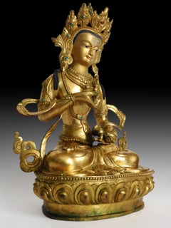 Antique Tibetan Gilt Bronze Vajrasattva Vajra Thunderbolt Buddha Statue 金刚萨埵菩薩