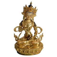 Antique Tibetan Gilt Bronze Vajrasattva Vajra Thunderbolt Buddha Statue 金刚萨埵菩薩