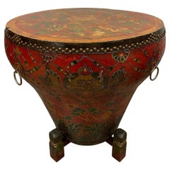 Antique Tibetan Hand Painted Dragon Drum/Table with Stand