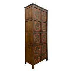 Antique Tibetan Hand Painted Dragon Tall Cabinet