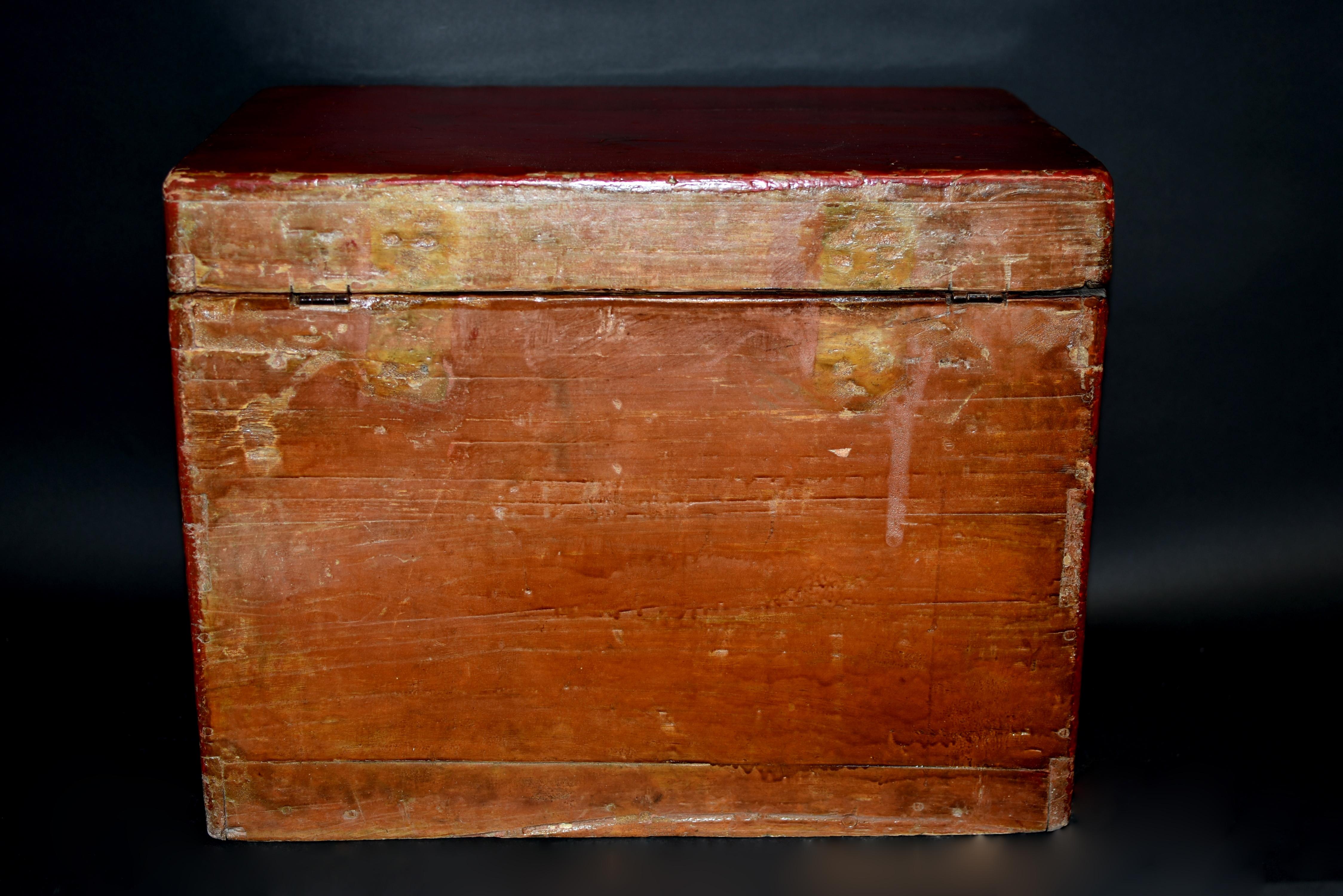 Antique Tibetan Hand Painted Foo Dog Box  7