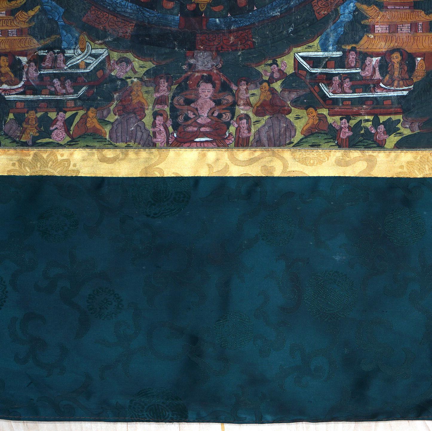 Antique Tibetan Hand Painted Silk and Canvas Thangka with Figures C1920 For Sale 6