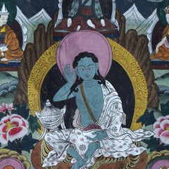 Antique Tibetan Hand Painted Silk and Canvas Thangka with Figures C1920