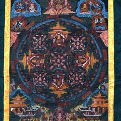 Antique Tibetan Hand Painted Silk and Canvas Thangka with Figures C1920