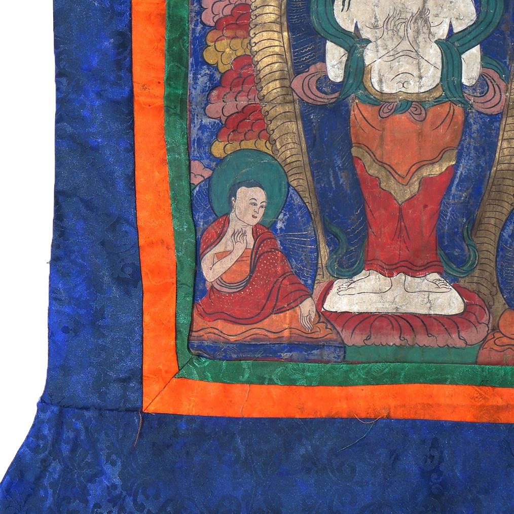 Antique Tibetan Hand Painted Silk and Canvas Thangka with Figures C1920 For Sale 2