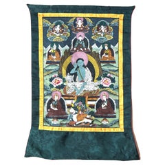 Ancienne tibétaine peinte à la main en soie et toile tibétaine avec des personnages C1920