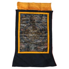 Ancienne tibétaine peinte à la main en soie et toile tibétaine avec des personnages C1920