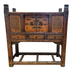 Antique Tibetan Hand Painted Sliding Door Elm Dresser