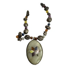 Collana antica di giada tibetana Giada gialla Occhio di tigre Perline di Lapis Argento