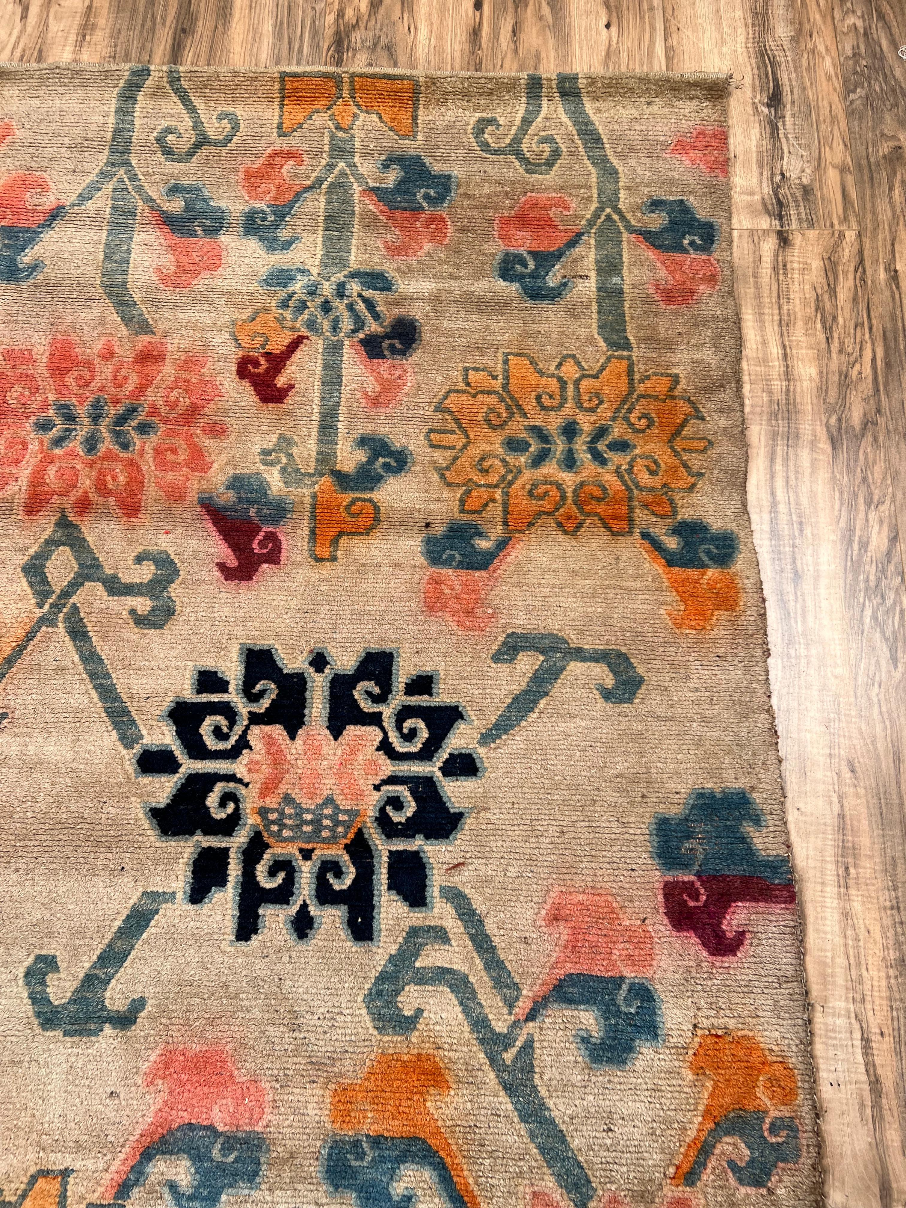 Tapis tibétain ancien Khaden, vers Début du 20ème siècle - 2'10 x 5'4 Bon état - En vente à Westfield, MA