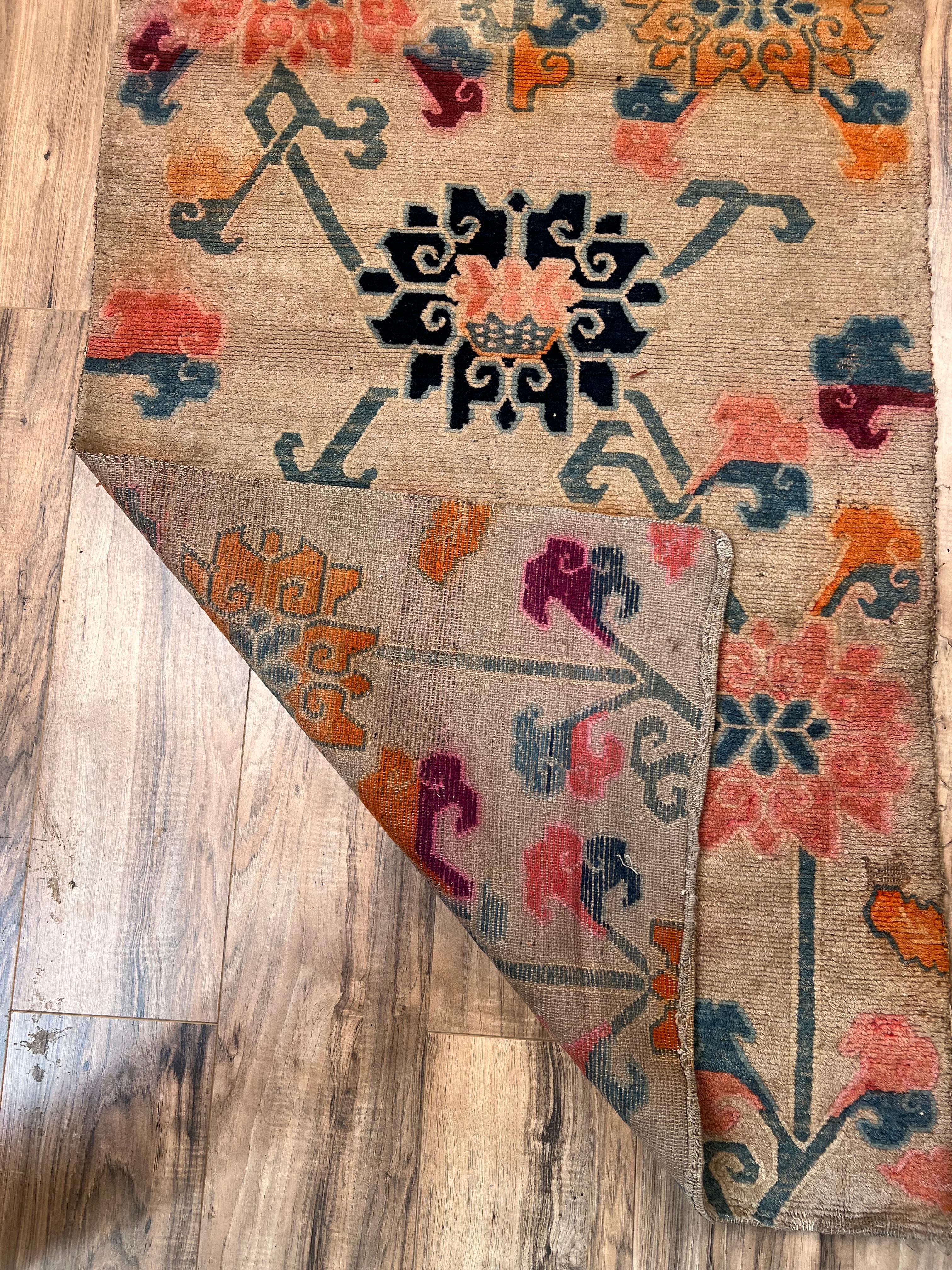 Laine Tapis tibétain ancien Khaden, vers Début du 20ème siècle - 2'10 x 5'4 en vente