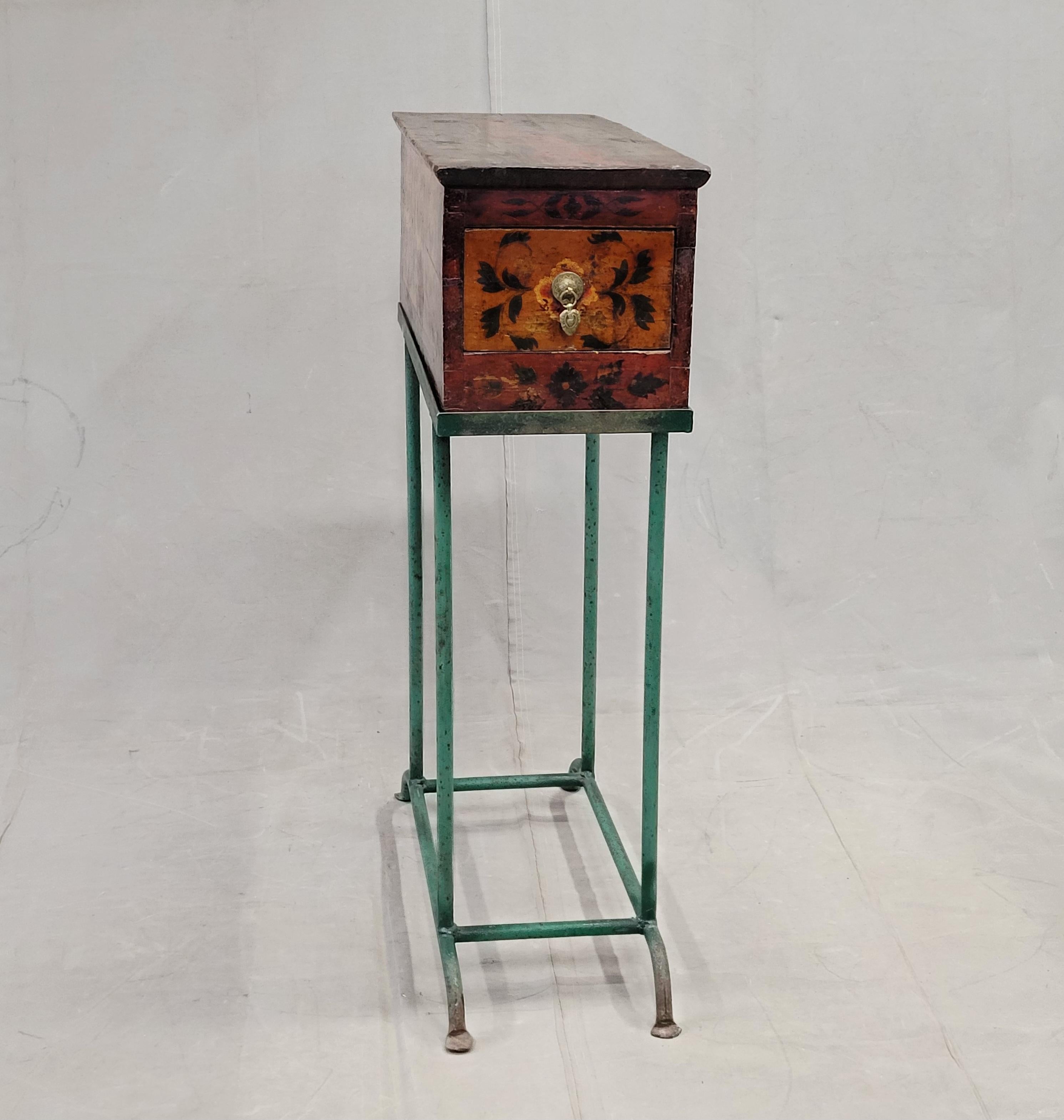 Antique Tibetan Lacquer Altar Box With Drawer on a Steel Stand / Console (RL) 5