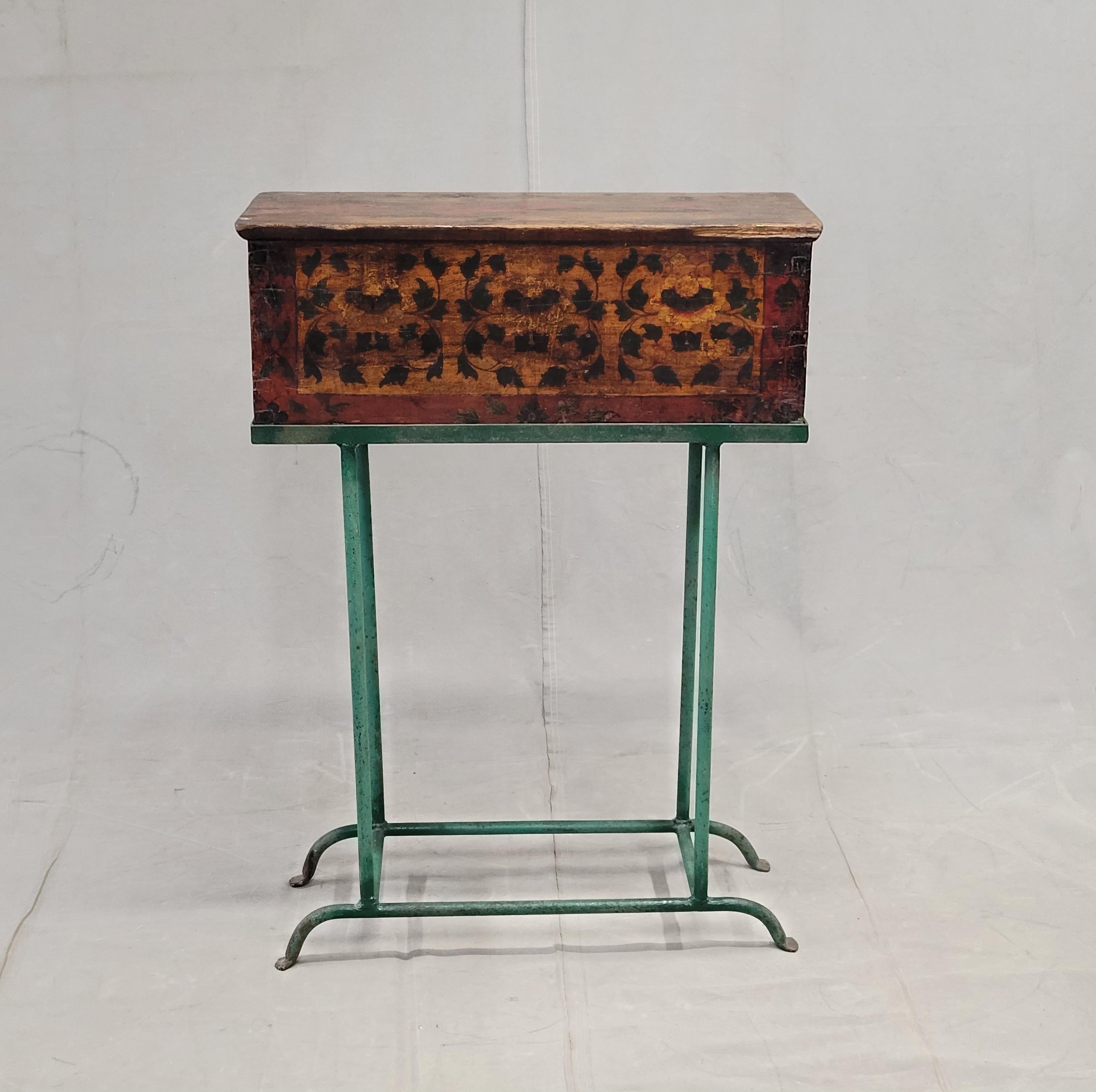 Antique Tibetan Lacquer Altar Box With Drawer on a Steel Stand / Console (RL) 7