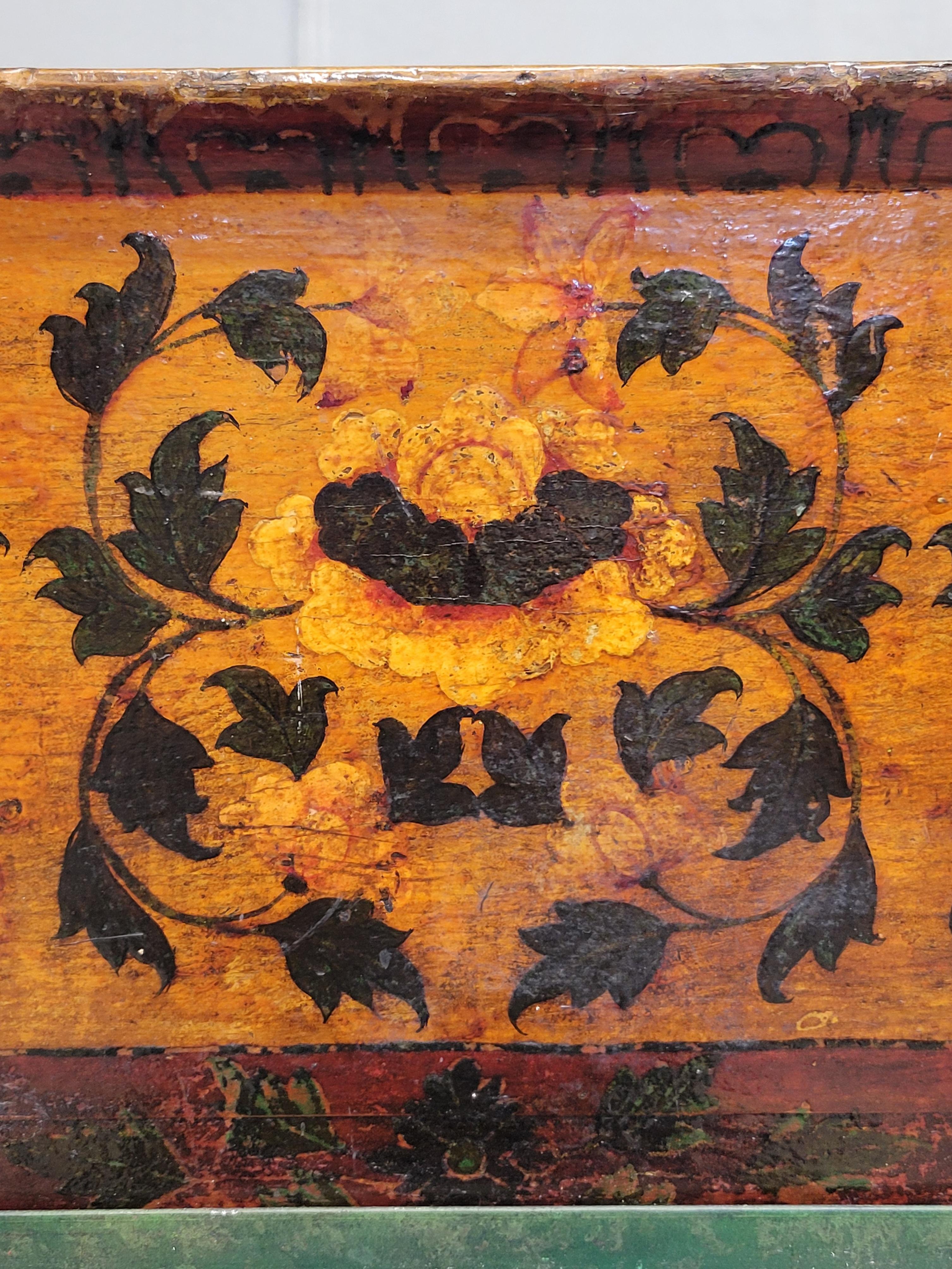 Antique Tibetan Lacquer Altar Box With Drawer on a Steel Stand / Console (RL) In Good Condition In Centennial, CO