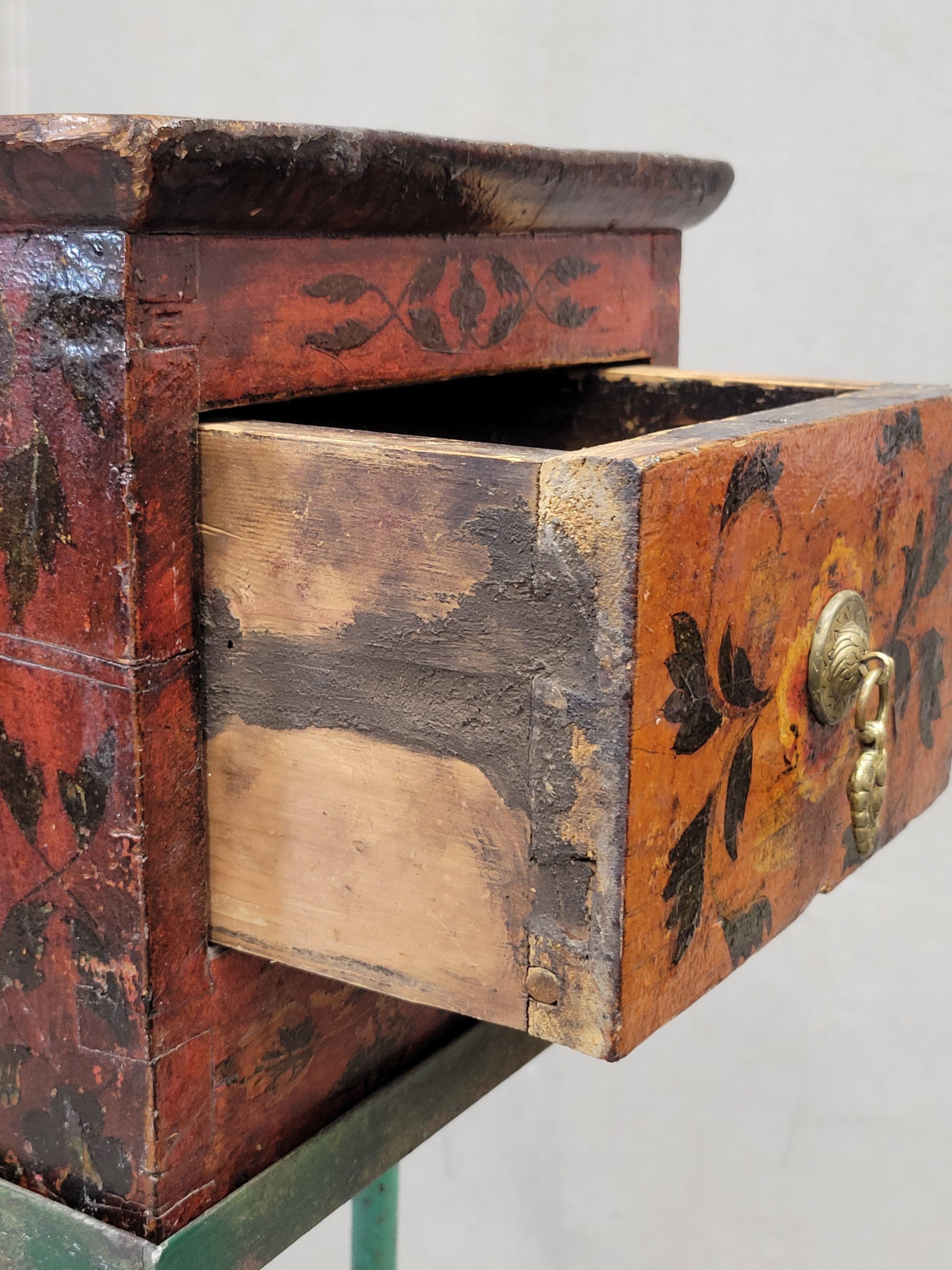 20th Century Antique Tibetan Lacquer Altar Box With Drawer on a Steel Stand / Console (RL)