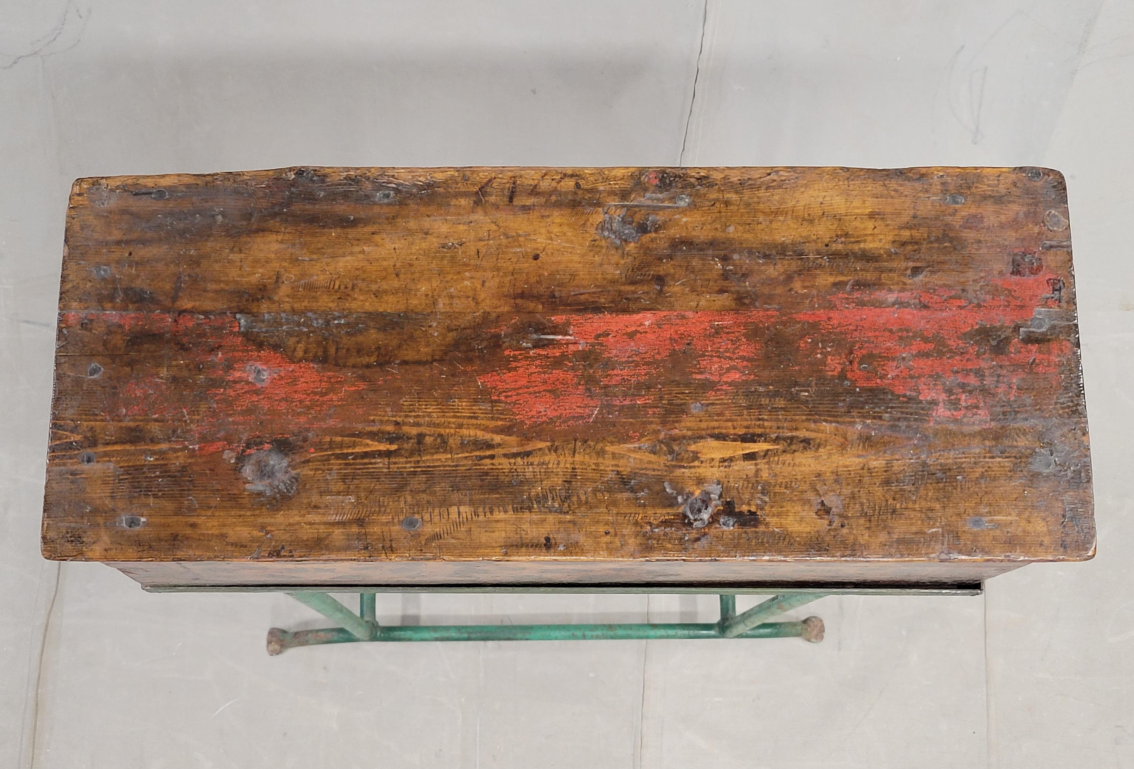Antique Tibetan Lacquer Altar Box With Drawer on a Steel Stand / Console (RL) 1