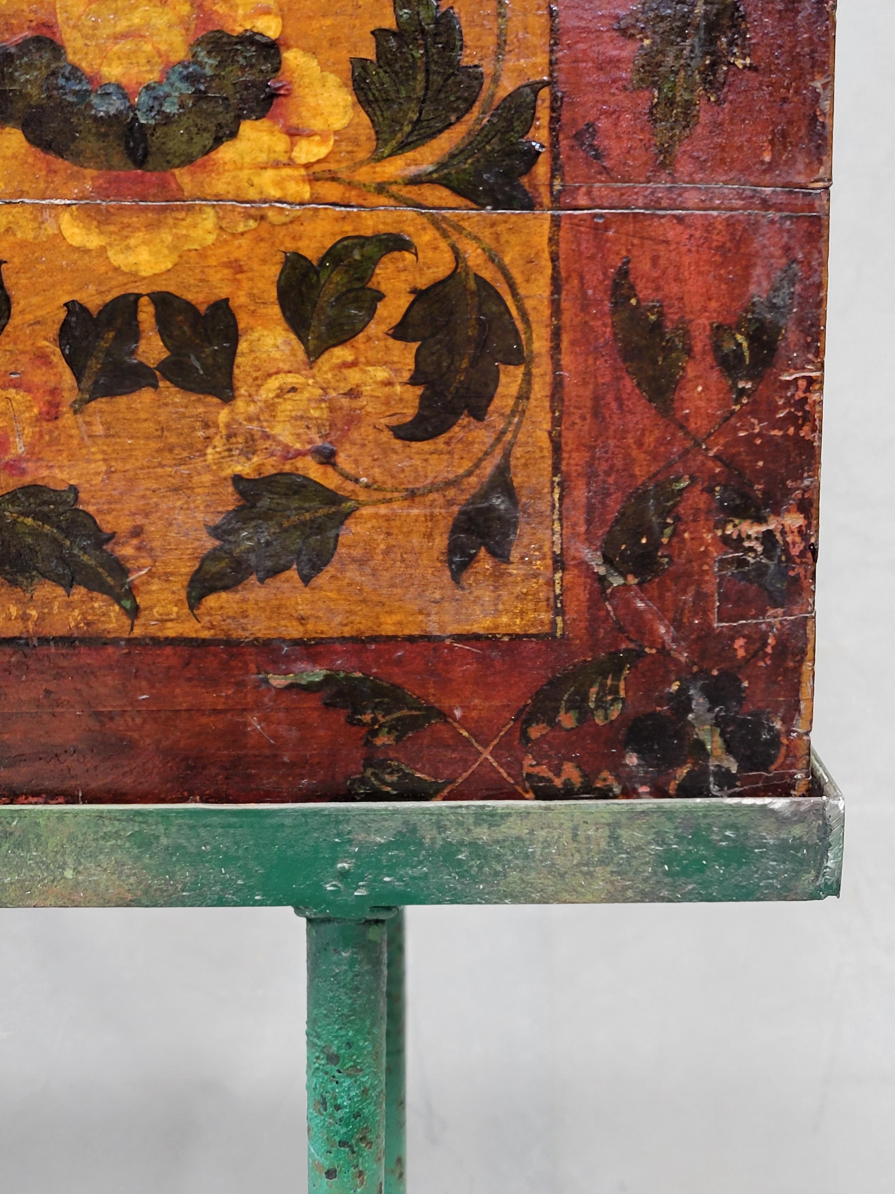 Antique Tibetan Lacquer Altar Box With Drawer on a Steel Stand / Console (RL) 3