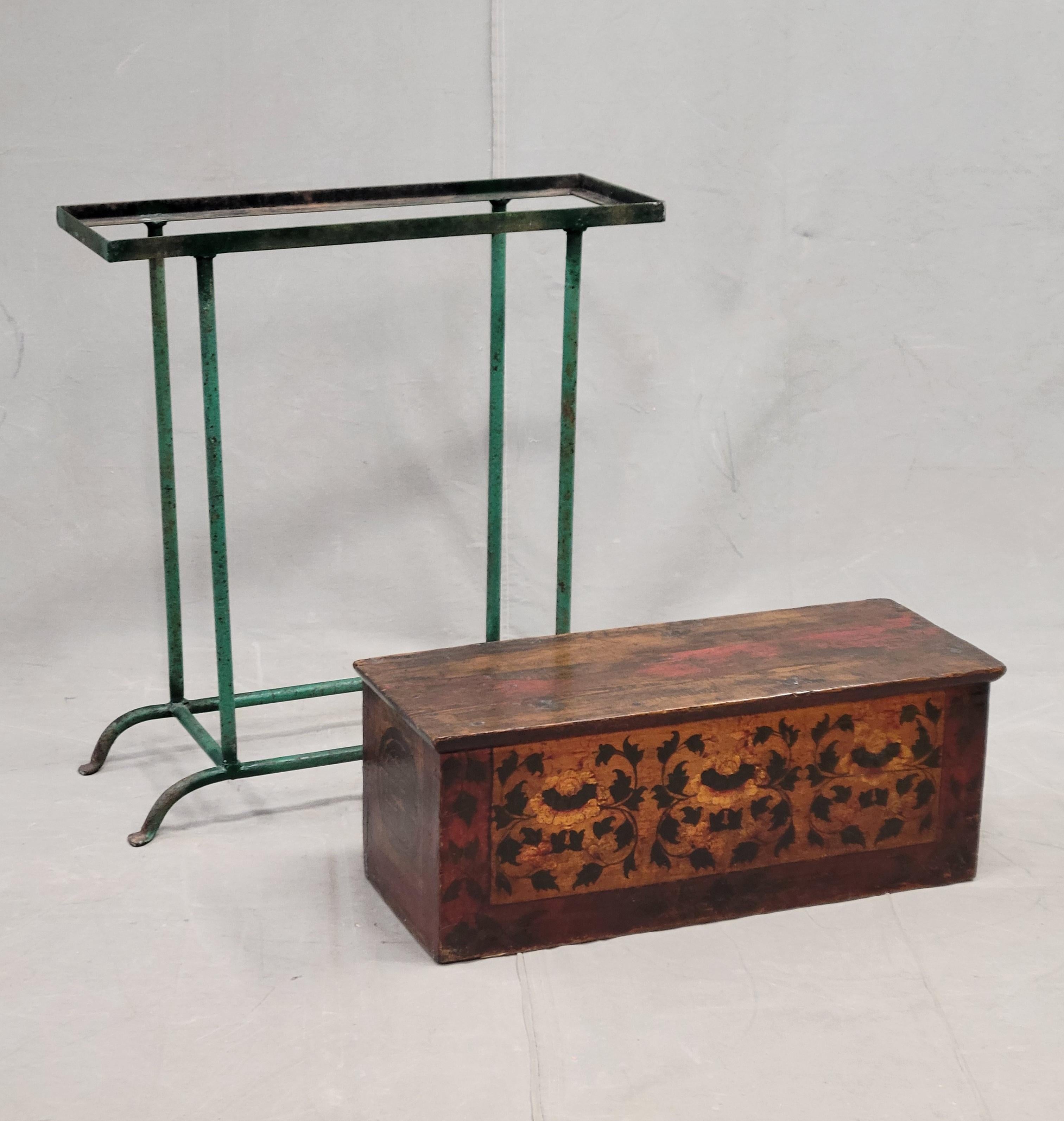 Antique Tibetan Lacquer Altar Box With Drawer on a Steel Stand / Console (RL) 4