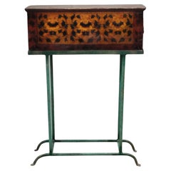 Antique Tibetan Lacquer Altar Box With Drawer on a Steel Stand / Console (RL)