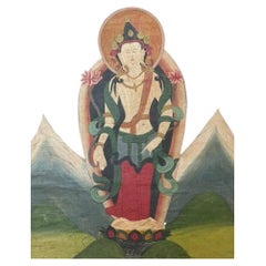 Antique Tibetan Lokeshvara Thangka Painting, Mid-19th Century, Gelugpa Tradition
