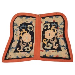 Used Tibetan Lotus Flower Design Wool Rug, 1880-1900