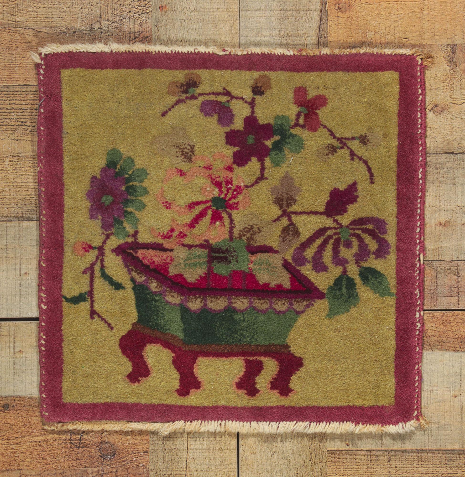 Antiker tibetisches Meditations-Teppich – chinesischer Art déco-Teppich (Wolle) im Angebot